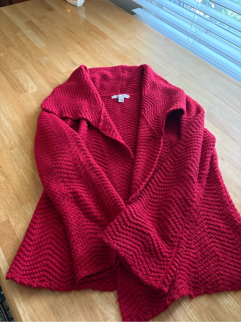 JM Collection Ruby Red Textured Open-Front Shawl Collar Cardigan